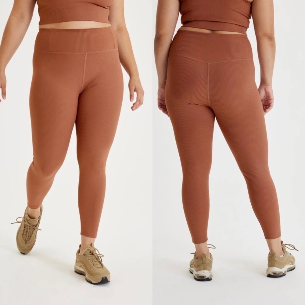 Girlfriend Collective Rib High Rise 7/8 Legging Rye Brown Large - Picture 6 of 6